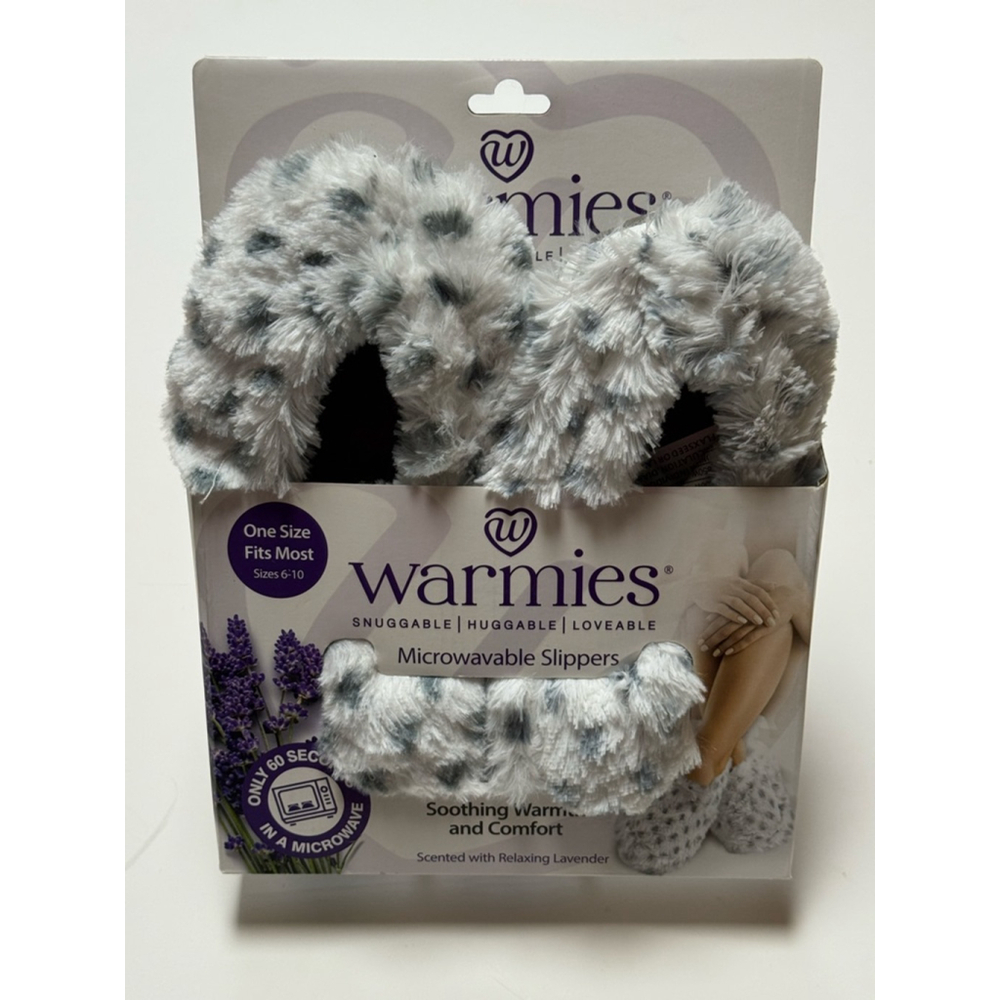 Women's Warmies Microwavable Slippers Size 6-10 White Gray Leopard Print - NEW